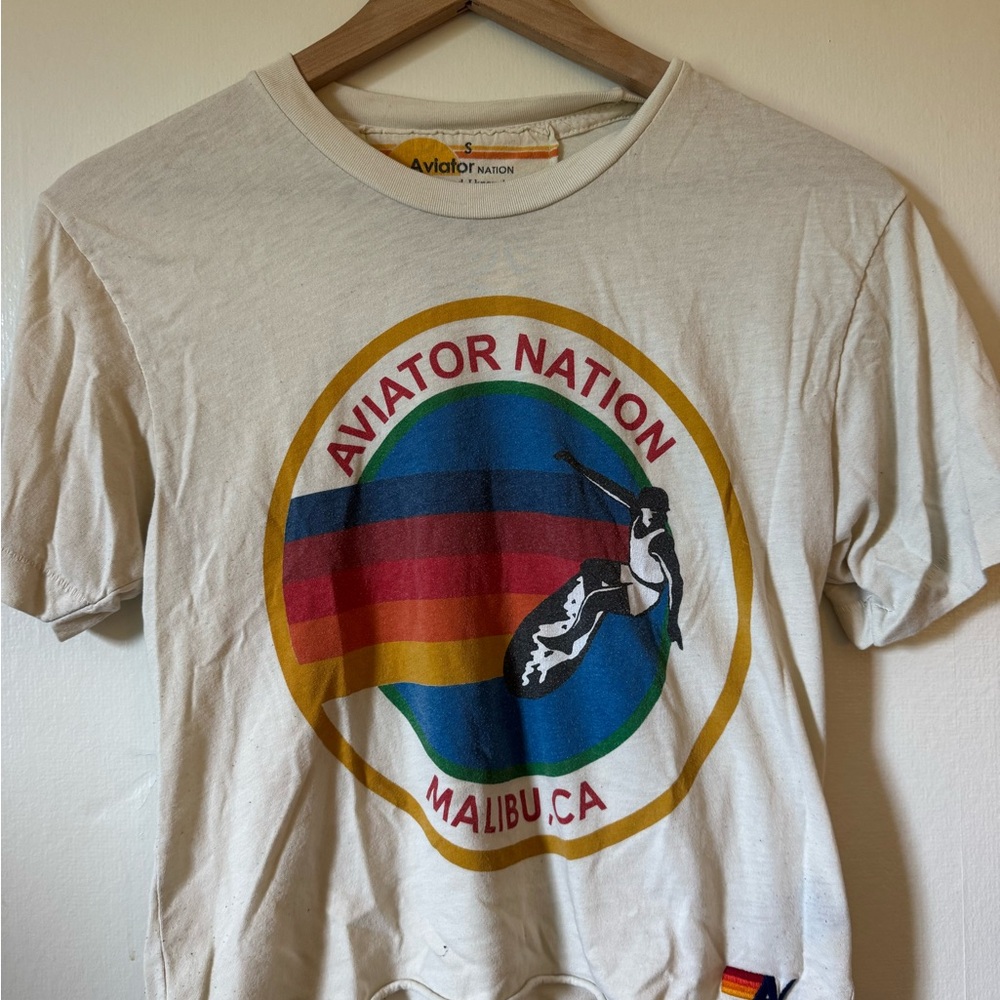 Aviator Nation Cream Graphic Tee with Rainbow Design